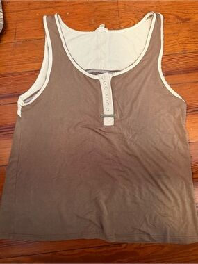 POL Ribbed Tank Top in Cream and Brown Trim